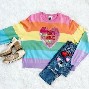 QUEEN OF SPARKLES Rainbow Striped Sweater